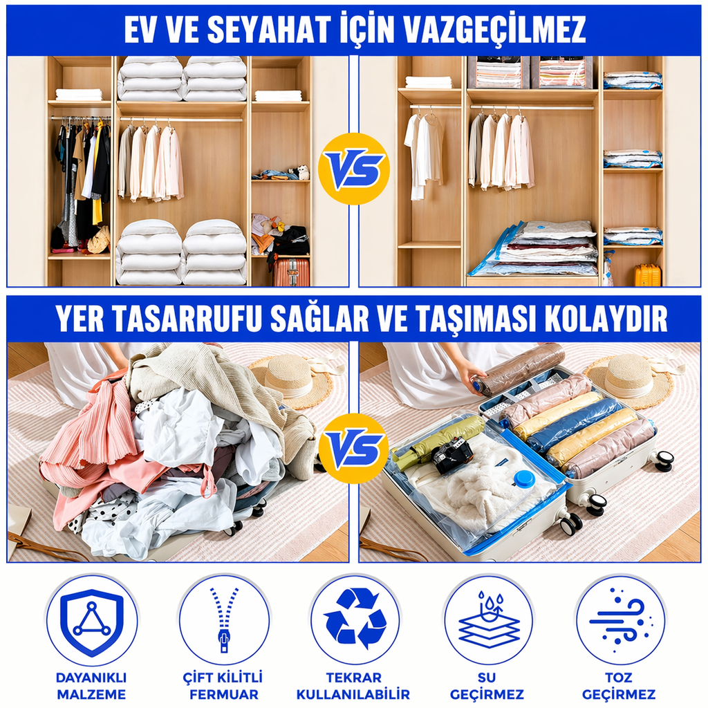 Vakumlanmış kıyafetler valizde