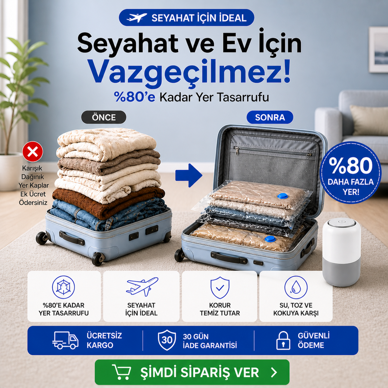 Travelly Vakumlu Valiz Torbası Seti