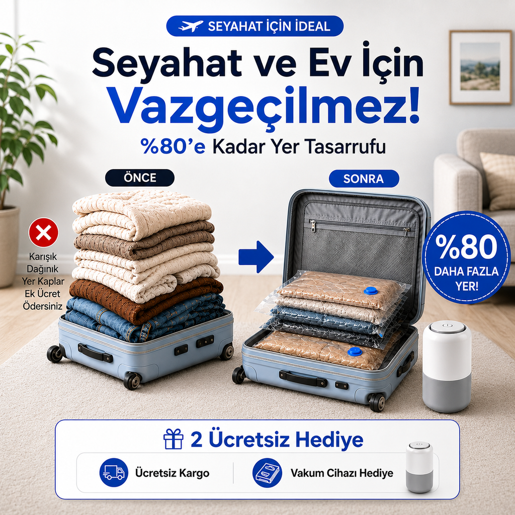Travelly vakumlu valiz torbası seti şarjlı vakum cihazı ile