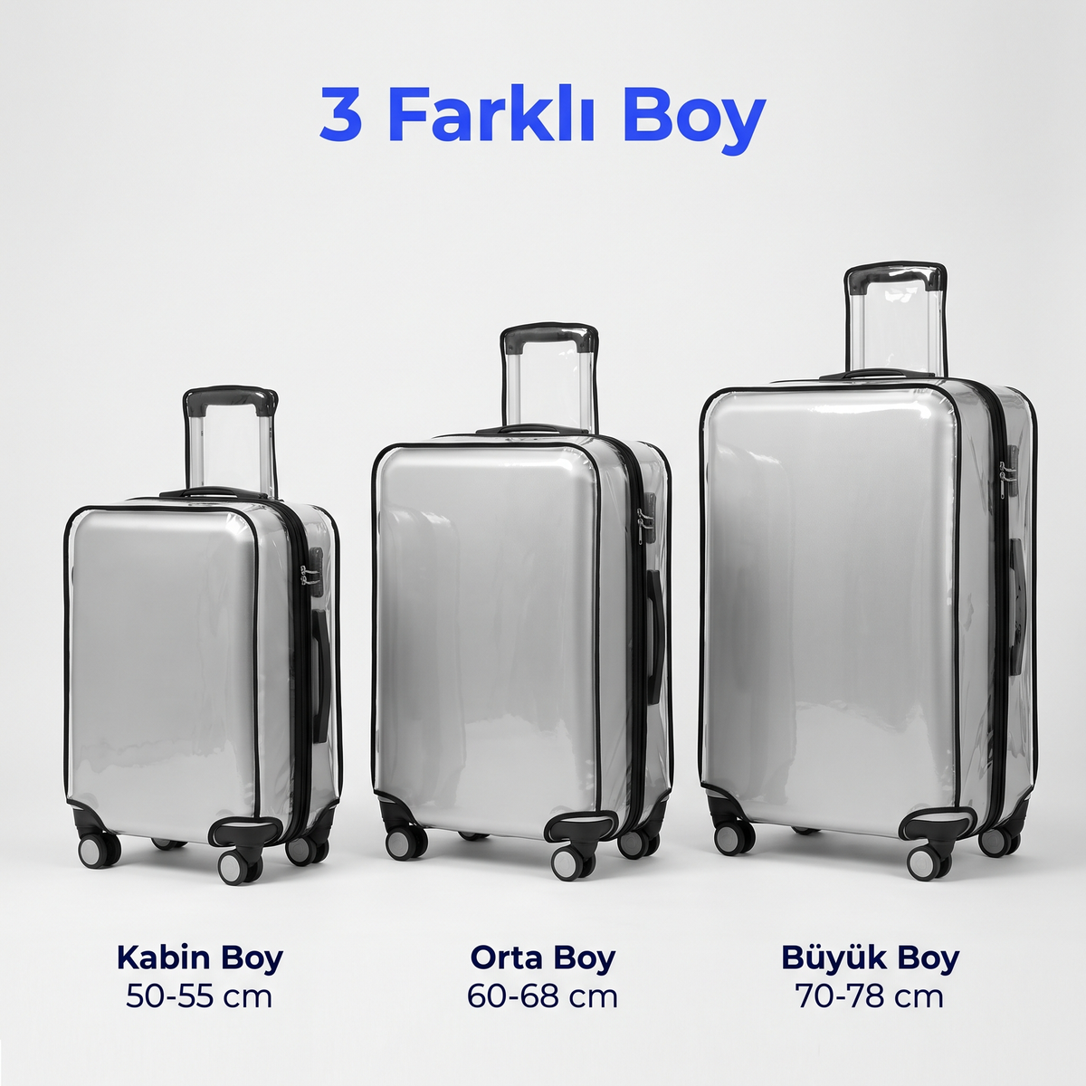3 farklı boy: kabin, orta, büyük