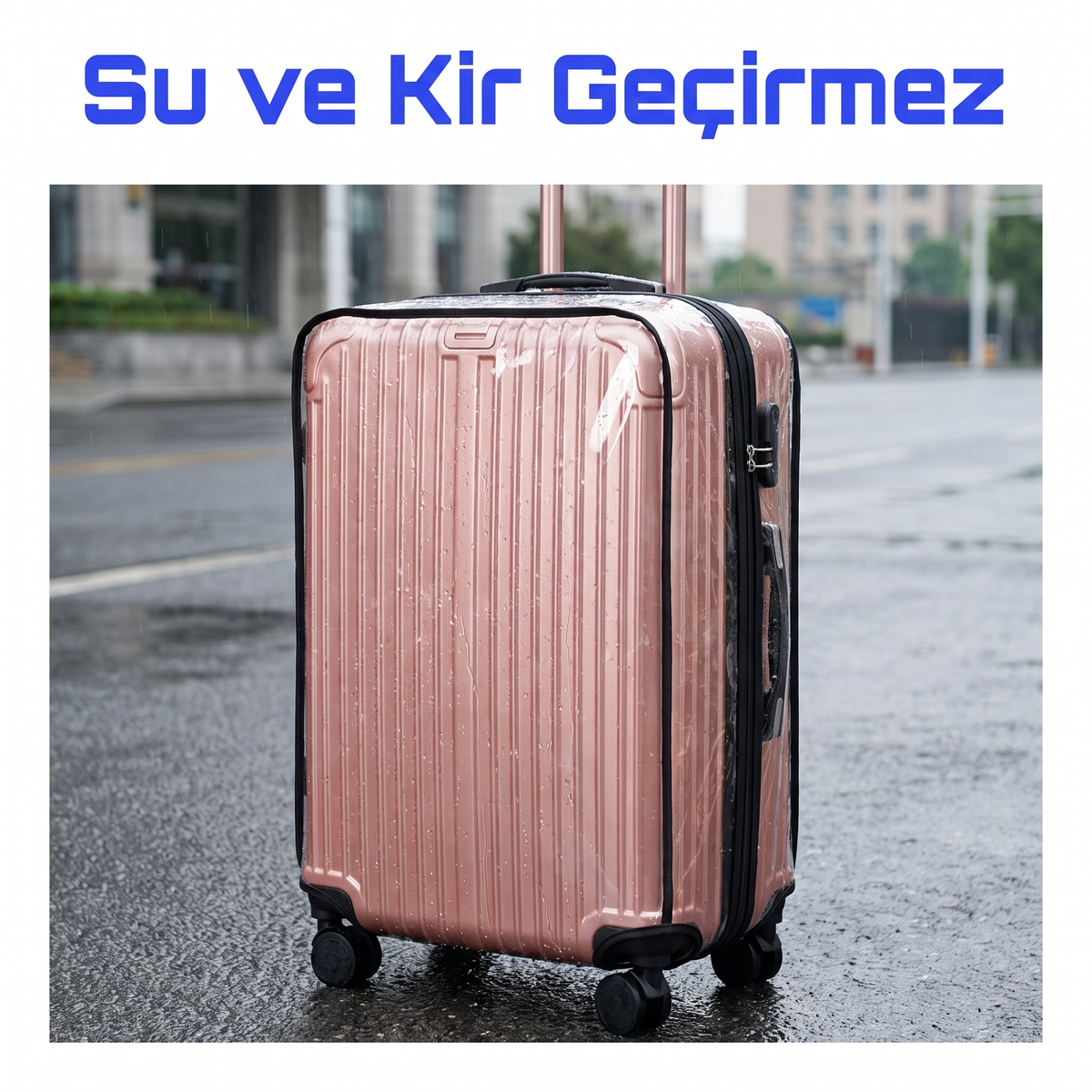 Yağmurda su damlaları kılıfın üzerinden akıyor