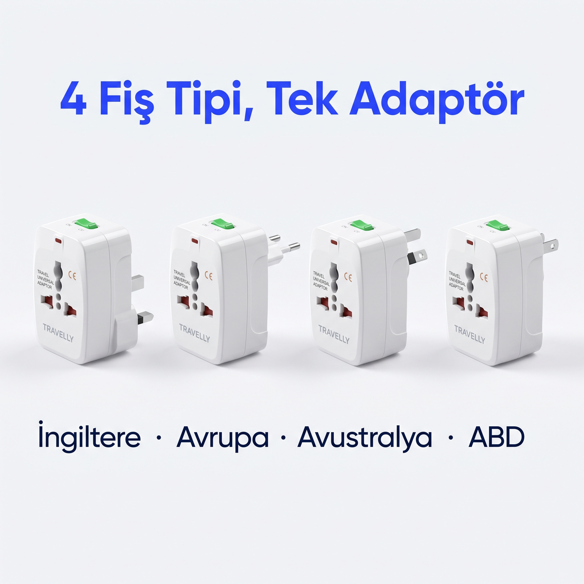 4 fiş tipi: İngiltere, Avrupa, Avustralya, ABD
